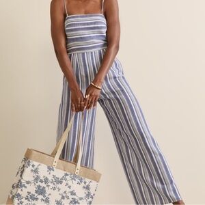 Francesca's Collections Blue and White Striped Jumpsuit